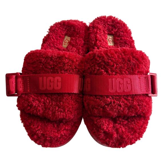UGG Fluff RED Slippers SLIDE PLATFORM WOMEN US5 - Picture 1 of 7